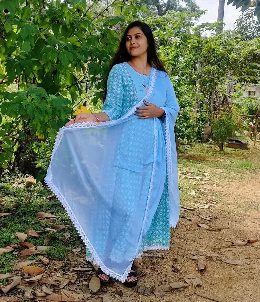 Indian TV Model Priyanka Naidu Long hair Pics in Blue Dress